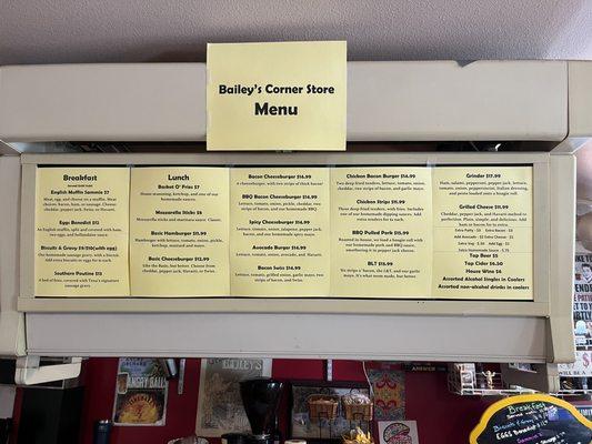 Bailey's food menu, as of 7/9/2022