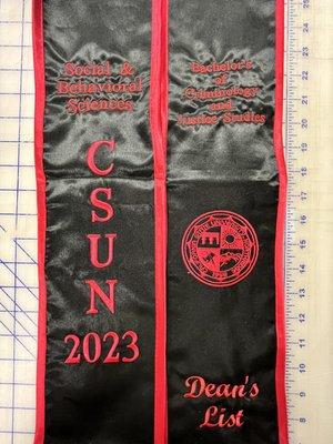 Graduation sash / stole personalized with custom embroidery