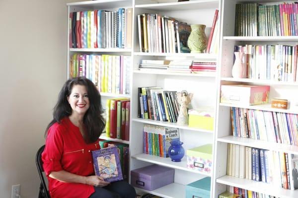 My client just moved to La Jolla and we organized her book collection. Always leave some empty space on shelves - pretty and practical.