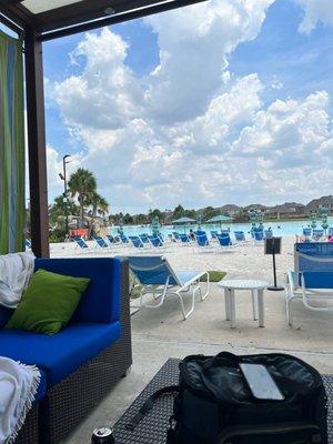 View from a Cabana, the beach, and the infinity pool