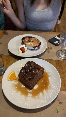 Vegan coffee cake and blueberry cobbler