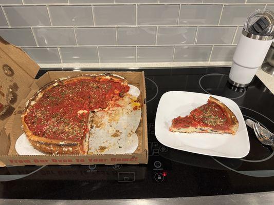 Deep dish overloaded with ricotta.