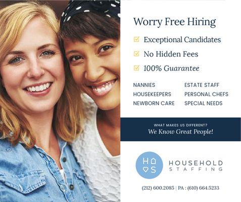 Worry Free Hiring! Exceptional Candidates, No Hidden Fees, 100% Guarantee!