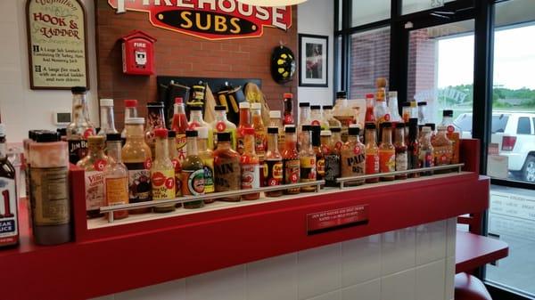 Like it hot? Try the wall of hot sauces.