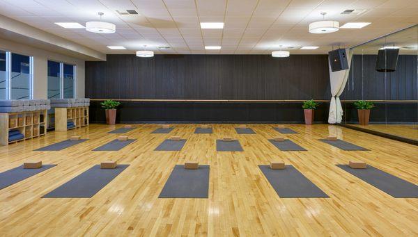 The Mind/Body studio set up for a yoga class.