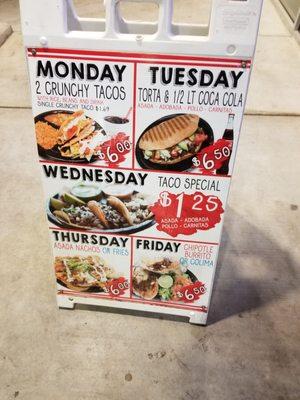 Day of the week specials