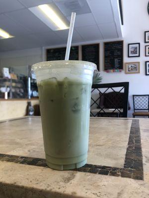 Coconut milk matcha latte iced