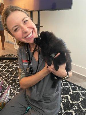 Dr.Ferrell with a cute 9-week-old Pomeranian puppy  Great visit!