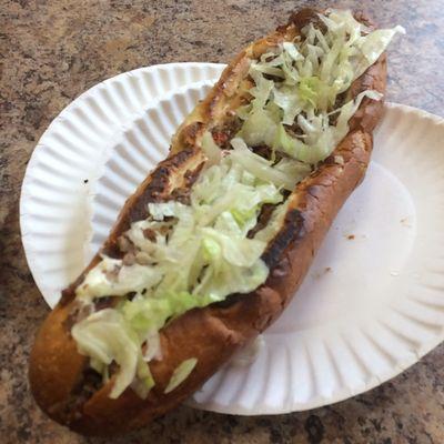 Excellent steak & cheese with toasted roll, $8