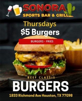 Thursdays $5 Burgers