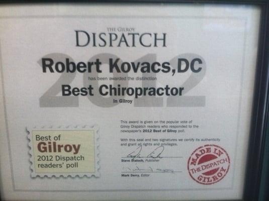 Voted Best Chiropractor 2012