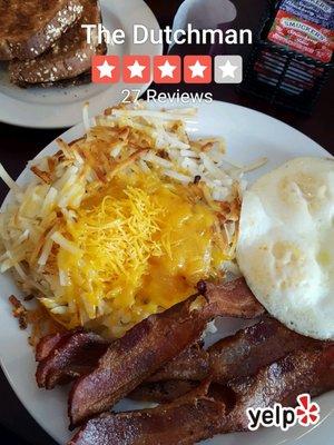 Eggs, bacon, and loaded hash browns. Yummers!