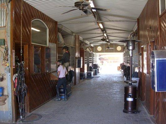 Main horse barn alley way, complete with fans, misters & fly system.