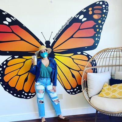 Come take a picture on our beautiful butterfly wall.