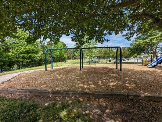 This is one of several views of the original playground before replacement.  Photo taken April 22, 2023.