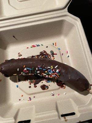 Chocolate banana "covered" with sprinkles