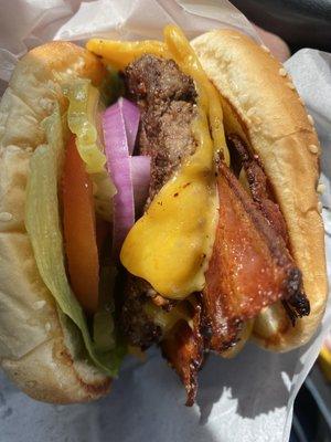 Bacon double cheeseburger with cheddar