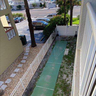 Smoking area and shuffle board.