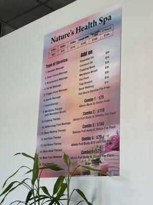 Spa "menu"