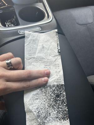 Receipt covered in fabric dye