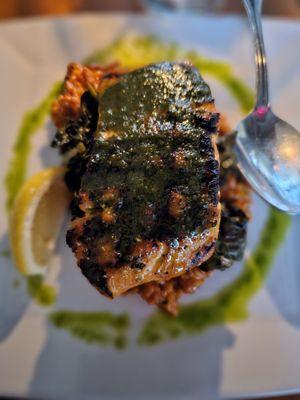 Steelhead with farro and greens