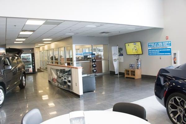 Our Service Department's waiting lounge. Complimentary Wi-Fi, along with snacks and drinks while you wait for you vehicle to be serviced.