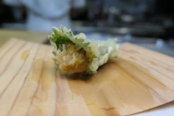 Hokkaido uni wrapped in shiso