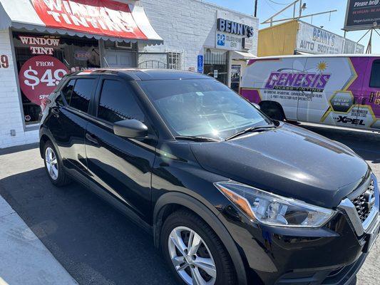 20% front & 15% rear window. Sun strip windshield. Max pro film