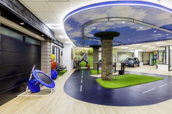 Our Rehab gym with a Mini Cooper!