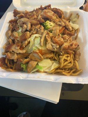 Chicken teriyaki with lo mein.