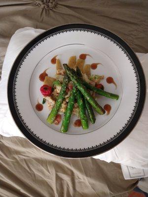 Sauteed Conch with crab meat and asparagus