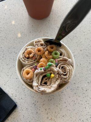 Monkey business topped with Apple Jacks, nerds and jolly ranchers!