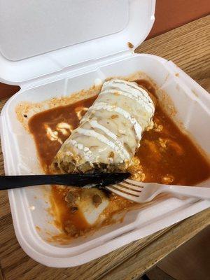 Wet burrito with red sauce