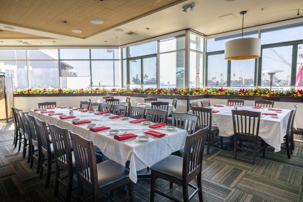 Private event space for large parties overlooking the waterfront in Long Beach