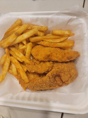 Chicken strips and fries.