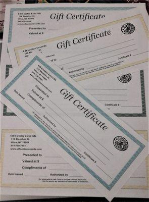 We have Gift certificates to fit all.