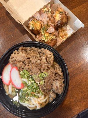 Niku Udon and Takoyaki