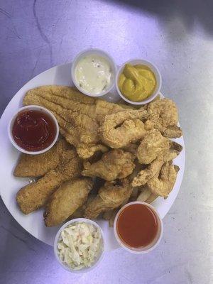 Fish,wings and shrimp