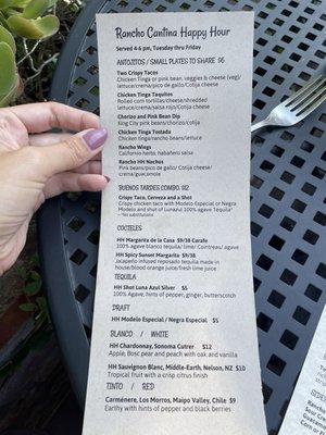 Happy hour menu