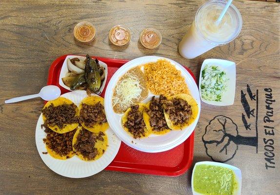 Al Pastor, Chorizo, and Asada Tacos & Tacos Plate with Horchata ($15 total)  06-21-2022