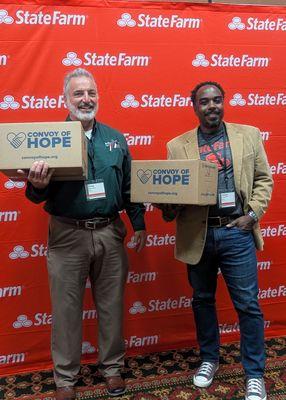 New Mexico State Farm Agents packing bags of personal hygiene products for Convoy of Hope...