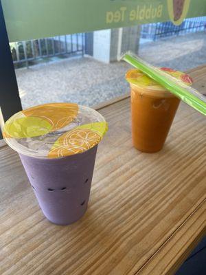 Regular Sized Taro Cream Boba - Crushed  Regular Sized Thai Tea - Iced