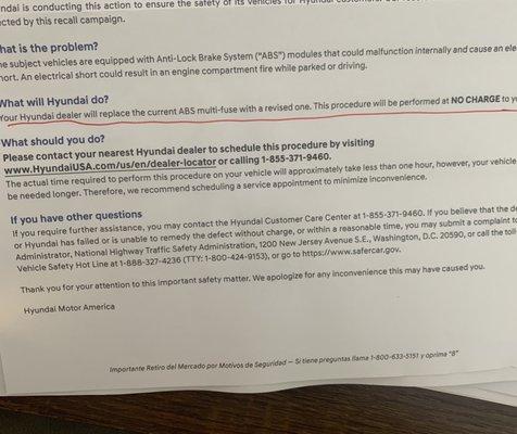 The letter that clearly states what Hyundai is supposed to do.