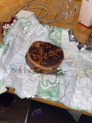 A burnt bun, a missing fry not a good experience at this Arby's