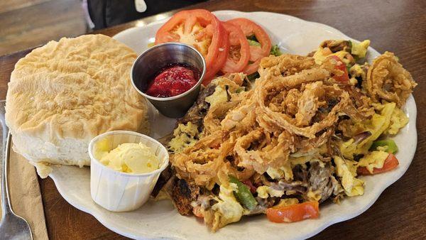 Cowboy omelette with biscuit