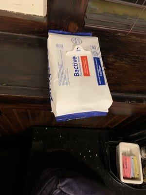 These packages of hand sanitizer wipes were located near the tables at the restaurant. Great idea!