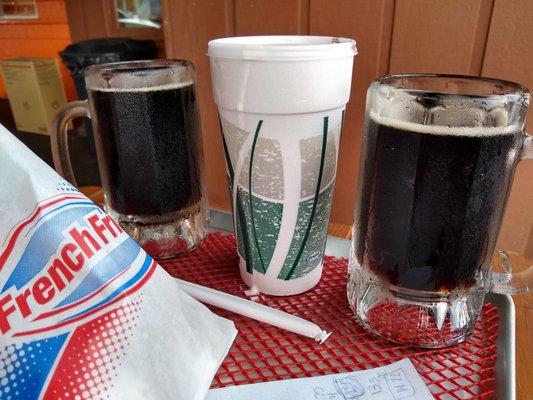 Fam' road trip dessert stop! Homemade root beer in a frosty mug!