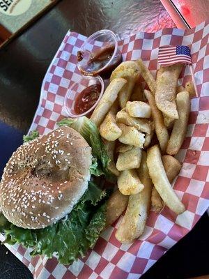 My morning meal hamburger and fries $9.75