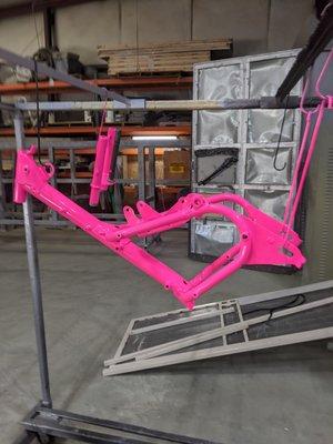 Bright pink motorcycle frame