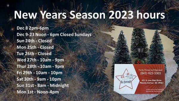 New Years Eve 2023 season hours